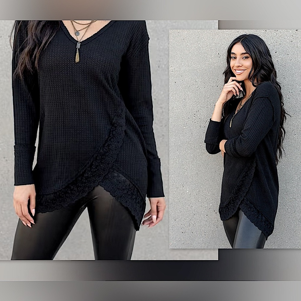 ▪️Joyfolie Tracey Tunic Long Sleeve Top in Black, L NWT✨